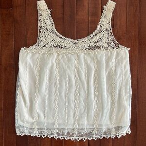 Ivory Women’s Sheer Crochet and Lace Camisole Tank Top by Ultra Pink Size 1X